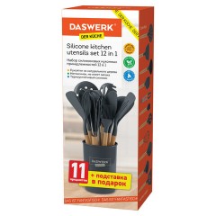 Набор силиконовых кухонных принадлежностей с деревянными ручками 12 в 1, серый, DASWERK (ДАСВЕРК), 608194 - фото 4