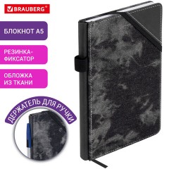 Блокнот А5 135x210 мм BRAUBERG "Denim", ткань/экокожа, резинка, держатель, 80 л., клетка, черный, 117140 - фото 10