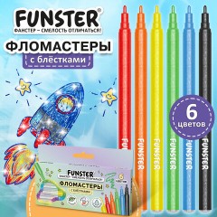Фломастеры с блестками FUNSTER (ФАНСТЕР) "GLITTER" 6 цветов, ударопрочный наконечник, 152628 - фото 6