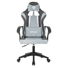 Кресло компьютерное BRABIX "Forcer GM-127", 2 подушки, ткань, серое/светло-голубое, 533214 - фото 3