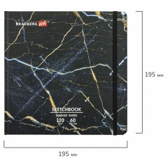 Скетчбук для маркеров 120 г/м2, 195х195 мм, 60 л., твердая обложка, резинка, BRAUBERG ART PREMIERE, "Мрамор", 115105 Скетчбук для маркеров 120 г/м2, 195х195 мм, 60 л., твердая обложка, резинка, BRAUBERG ART PREMIERE, "Мрамор", 115105 - фото 2