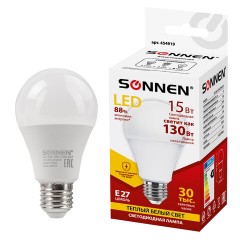 Лампа светодиодная SONNEN, 15 (130) Вт, цоколь Е27, груша, теплый белый, 30000 ч, LED A65-15W-2700-E27, 454919 Лампа светодиодная SONNEN, 15 (130) Вт, цоколь Е27, груша, теплый белый, 30000 ч, LED A65-15W-2700-E27, 454919 - фото 4