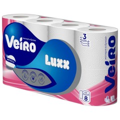 Бумага туалетная бытовая, спайка 8 шт., 3-х слойная (8х15 м), VEIRO Luxoria, белая, 5с38 - фото 3