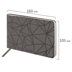 Еженедельник датированный 2026 МАЛЫЙ ФОРМАТ 105х160 мм, А6, BRAUBERG "Imprint", тиснение, черный, 117209 - фото 2