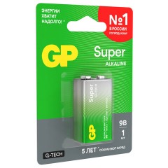 Батарейка GP Super 6LR61/Крона 9V/1604A 1604A-5CR1/1604AA21-5CRSBC1 бл/1 - фото 5