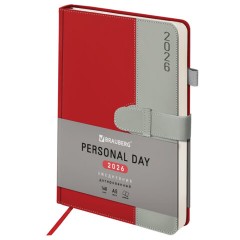 Ежедневник датированный 2026, А5, 138х213 мм, BRAUBERG "Esthetic", под кожу, держатель для ручки, застежка, красный/серый, 117371