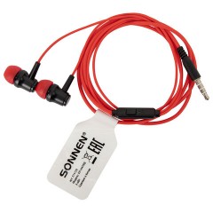Наушники проводные внутриканальные с микрофоном SONNEN EP-H47RB, 1,1 м, красные/черные, 514129 - фото 4