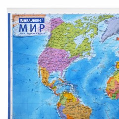 Карта мира политическая 101х71 см, 1:32М, на рейках, с ламинацией, интерактивная, европодвес, BRAUBERG, 112383 Карта мира политическая 101х71 см, 1:32М, на рейках, с ламинацией, интерактивная, европодвес, BRAUBERG, 112383 - фото 3