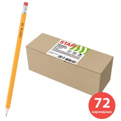 Карандаши чернографитные простые с ластиком HB, ВЫГОДНАЯ УПАКОВКА КОМПЛЕКТ 72 штуки, STAFF, 181882 - фото 2
