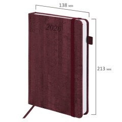 Ежедневник датированный 2026 А5 138x213 мм, BRAUBERG "Wood", под кожу, держатель для ручки, бордо, 117107 - фото 2