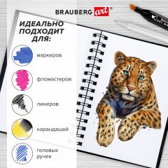 Скетчбук, белая бумага 160 г/м2, 145х205 мм, 60 л., гребень, твёрдая обложка ЧЕРНАЯ, BRAUBERG ART CLASSIC, 115072  - фото 12