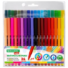 Фломастеры BRAUBERG KIDS КЛАССИЧЕСКИЕ 36 цветов, вентилируемый колпачок, ПВХ-упаковка, 152603