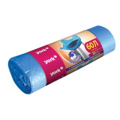 Мешки для мусора с завязками 60 л, синие, в рулоне 20 шт., ПНД, 10 мкм, YORK, 902170