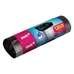 Мешки для мусора 120 л, черные, в рулоне 10 шт., ПНД, 13 мкм, YORK, 902150