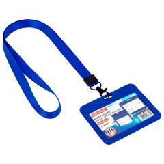 Бейдж горизонтальный (54х85 мм), лента 45 см с карабином, СЛАЙДЕР, синий, BRAUBERG EXTRA, 238833 - фото 3