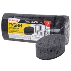 Губки для посуды 9,5х6,5х3,2 см, КОМПЛЕКТ 6 шт., OVAL BLACK, КРУПНОПОРИСТЫЙ поролон с абразивным слоем, LAIMA, 608649