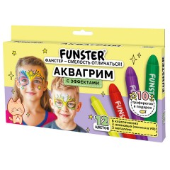 Аквагрим для лица и тела, 12 цветов (6 классических + 3 неоновых + 3 металлик), 10 трафаретов, FUNSTER (ФАНСТЕР), 192575 - фото 2