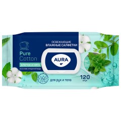 Салфетки влажные 120 шт., AURA, освежающие, крышка клапан, 12827 Салфетки влажные 120 шт., AURA, освежающие, крышка клапан, 12827 - фото 2