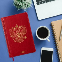 Ежедневник датированный 2027, А5, 138х213 мм, BRAUBERG "State", под кожу, красный, 118042 - фото 5