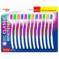 Зубная щетка жесткая CLASSIC WHITENING, КОМПЛЕКТ 12 шт. (10 + 2 в подарок), LAIMA DENT, 609694