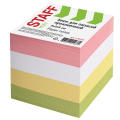 Блок для записей проклеенный, 8х8х8 см, плотность 65 г/м2, цветной, STAFF, 120383