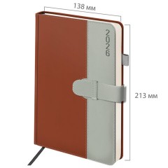 Ежедневник датированный 2026, А5, 138х213 мм, BRAUBERG "Esthetic", под кожу, держатель для ручки, застежка, коричневый/серый, 117374 - фото 2