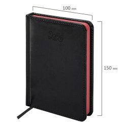 Ежедневник датированный 2026, МАЛЫЙ ФОРМАТ 100х150 мм, А6, BRAUBERG "Rainbow", под кожу, черный, 117257 - фото 2