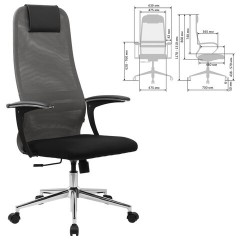 Кресло офисное BRABIX PREMIUM "Ultimate EX-801" хром, плотная двойная сетка Х2, черное/серое, 532918 - фото 2