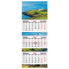 Календарь квартальный 2026 г., 3 блока, 3 гребня, бегунок, мелованная бумага, BRAUBERG EXTRA, "Маяк", 116819