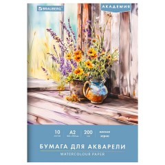 Папка для акварели БОЛЬШАЯ А2, 400х590 мм, 10 листов, 200 г/м2, BRAUBERG АКАДЕМИЯ (ДЭК), "Цветы", 117739