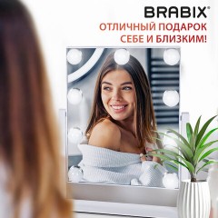 Зеркало для макияжа гримерное с подсветкой, 9 LED-ламп, 3 режима свечения, размер 25х30 см, работа от сети 220 V, цвет белый, BRABIX, 609335 - фото 20