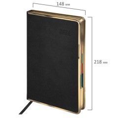 Ежедневник датированный 2026 А5 148х218 мм, GALANT "Infinity Gold", под кожу, черный, 117500 - фото 2