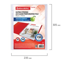 Папки-файлы перфорированные А4 BRAUBERG "EXTRA 1100", КОМПЛЕКТ 50 шт., гладкие, ПЛОТНЫЕ, 110мкм, 229674 Папки-файлы перфорированные А4 BRAUBERG "EXTRA 1100", КОМПЛЕКТ 50 шт., гладкие, ПЛОТНЫЕ, 110мкм, 229674 - фото 6