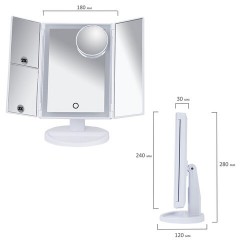 Зеркало настольное с LED-подсветкой для макияжа, размер 24х18 см, складное, увеличение х2, х3, х10, белое, BRABIX, 609337 - фото 12