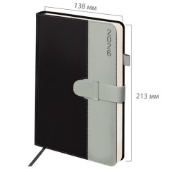 Ежедневник датированный 2026, А5, 138х213 мм, BRAUBERG "Esthetic", под кожу, держатель для ручки, застежка, черный/серый, 117372 - фото 2