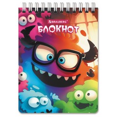 Блокнот МАЛЫЙ ФОРМАТ А6 97х145мм, 60л, гребень, картон, клетка, BRAUBERG МОНСТРИКИ, 116997 - фото 5