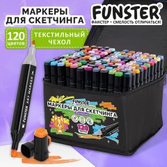 Маркеры для скетчинга двусторонние, НАБОР 120 шт., текстильный чехол с цветным принтом, FUNSTER (ФАНСТЕР), 152716 - фото 5
