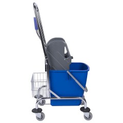 Тележка уборочная BRABIX, 1 съемное ведро 25 л, механический отжим, корзина, металлический каркас, синяя, 601498 - фото 5