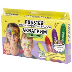 Аквагрим для лица и тела, 12 цветов (6 классических + 3 неоновых + 3 металлик), 10 трафаретов, FUNSTER (ФАНСТЕР), 192575 - фото 8