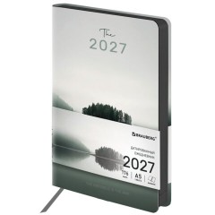 Ежедневник датированный 2027, А5, 138x213 мм, BRAUBERG "Vista", под кожу, гибкий, "Dark island", 117987
