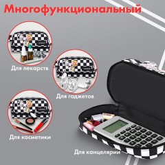 Пенал-органайзер HEIKKI (ХЕЙКИ) с ручкой, значки, 2 отделения, откидная планка, 22x13х10 см, "Black&White", 273601 - фото 20