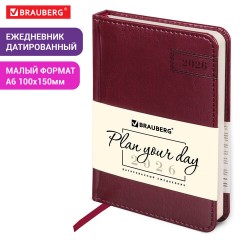 Ежедневник датированный 2026, МАЛЫЙ ФОРМАТ 100х150 мм, А6, BRAUBERG "Imperial", под кожу, бордо, 117254 - фото 14