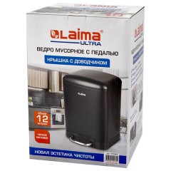 Ведро мусорное с педалью 12 л, крышка с доводчиком, черное матовое, металл, LAIMA ULTRA, 701565 - фото 8