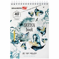Скетчбук, белая бумага 160 г/м2, 140х201 мм, 40 л., гребень, жесткая подложка, BRAUBERG ART CLASSIC, ассорти, 115071 - фото 3