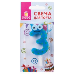 Свеча-цифра для торта "3" "С глазками", 6 см, ЗОЛОТАЯ СКАЗКА, с держателем, в блистере, 591406 - фото 4