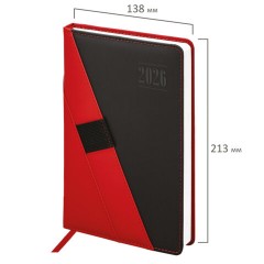 Ежедневник датированный 2026, А5, 138х213 мм, BRAUBERG "Swirl", под кожу, держатель для ручки, красный, 117481 - фото 2
