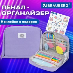 Пенал-органайзер BRAUBERG, 1 отделение, С НАКЛЕЙКАМИ, молния вокруг, канвас, 22x15х6 см, фиолетовый, 273594 - фото 11