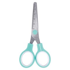 Ножницы BRAUBERG KIDS 130 мм, ручки мятные, закругленные лезвия с линейкой, 274062 - фото 2