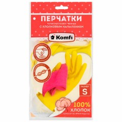 Перчатки МНОГОРАЗОВЫЕ латексные с хлопчатобумажным напылением, размер S (малый), вес 50 г, желтые KOMFI, DGL024P Перчатки МНОГОРАЗОВЫЕ латексные с хлопчатобумажным напылением, размер S (малый), вес 50 г, желтые KOMFI, DGL024P - фото 4