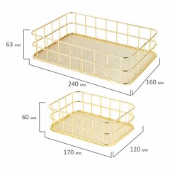 Органайзер для косметики корзинка 2 штуки из металла MONTE VITA, 24х16х6,3 см + 17х12х6 см, золото, 272483 Органайзер для косметики корзинка 2 штуки из металла MONTE VITA, 24х16х6,3 см + 17х12х6 см, золото, 272483 - фото 3